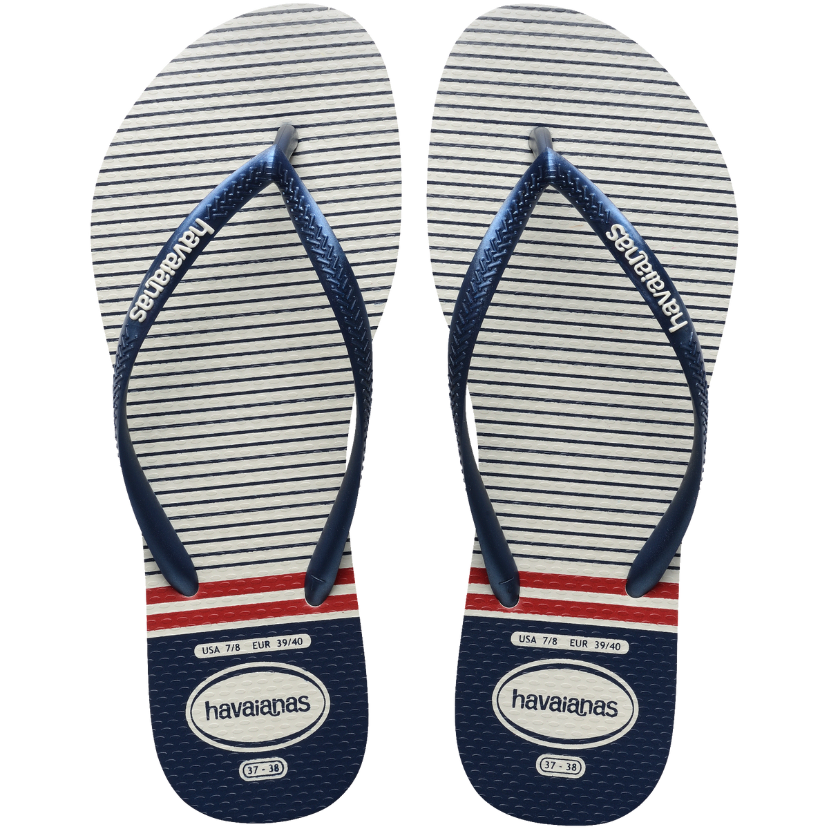 Women's Nautical Slim Flip Flops - White/Navy/Red